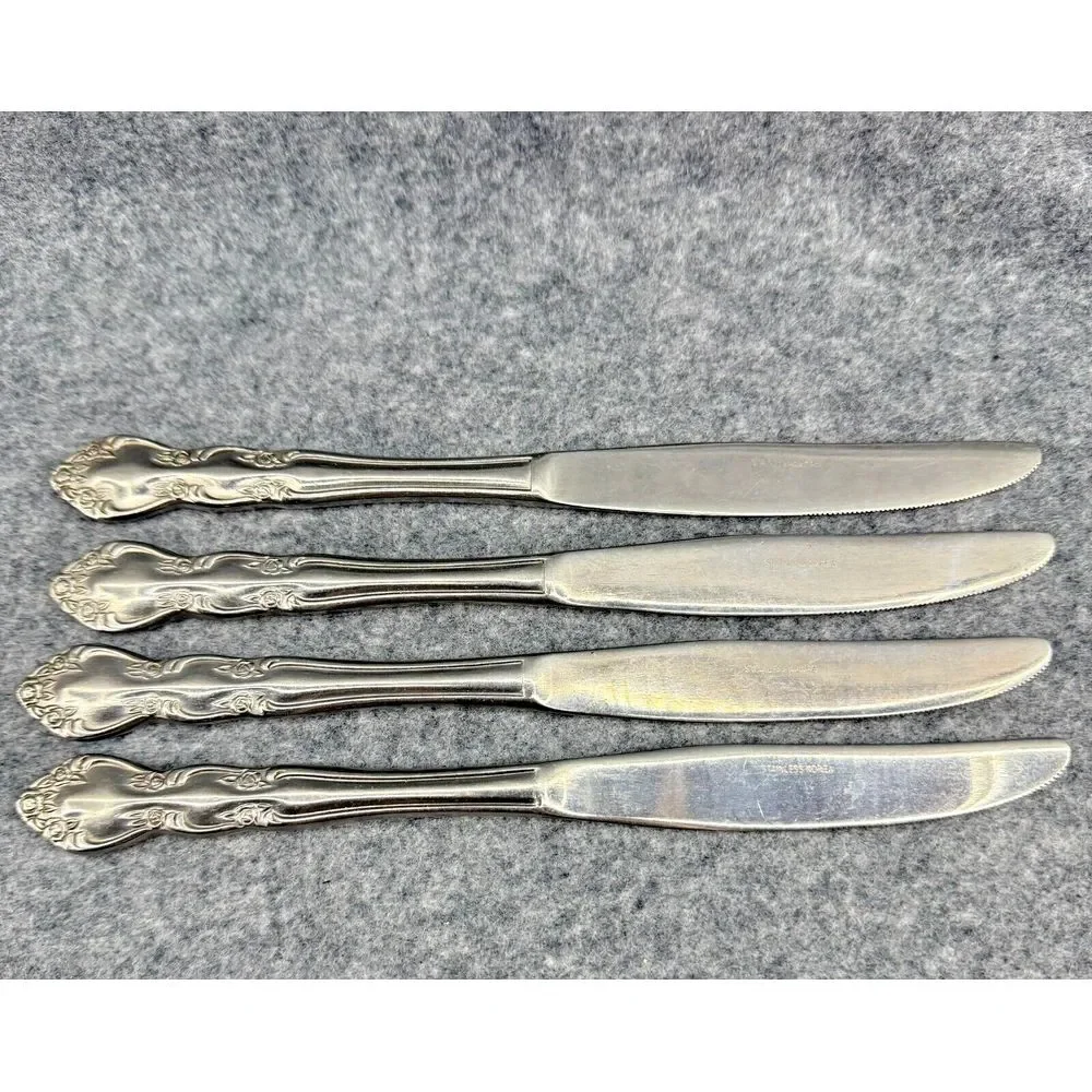 Stainless Korea Dinner Knives Rose Pattern Set of‎ 4 Flatware Replacements